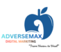 AdverseMax Digital Marketing logo featuring a blue apple-shaped icon with a white human silhouette and the tagline "From Vision to Viral".